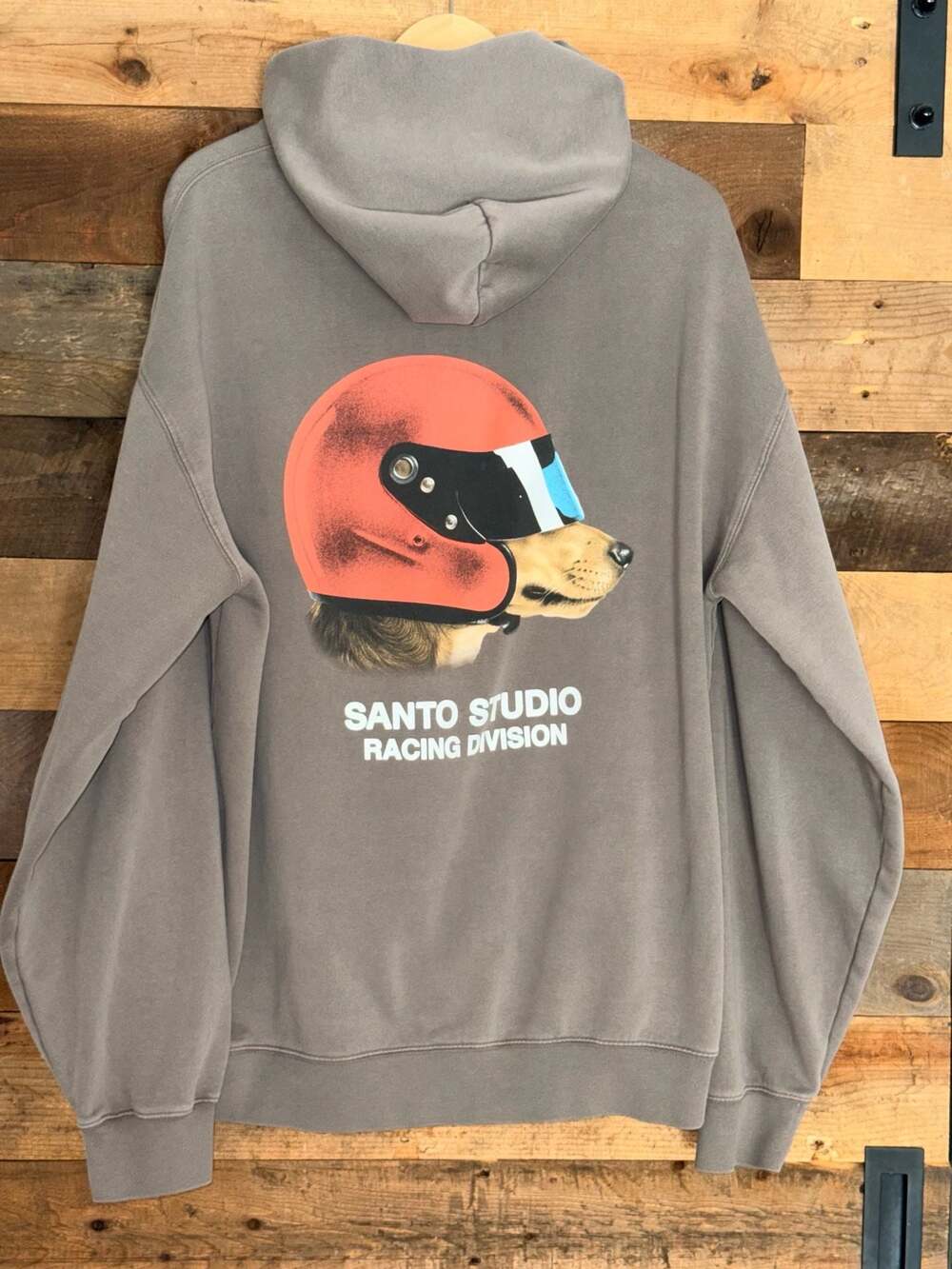 Santo Studio Racing Division Dog Helmet Graphic Hoodie Grey Size XXL